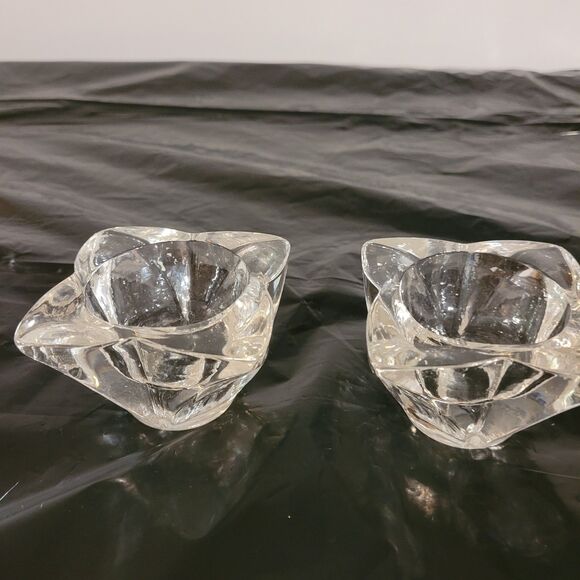 pair of petal Federal Glass Co candleholder clear dinner party table - Picture 5 of 8